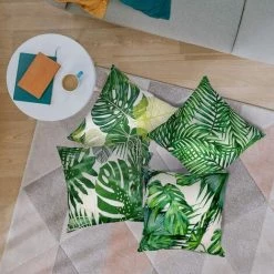 ELLE Lot De 4 Housses De Coussin Décoratives En Coton Et Lin, (Green, 45X45cm) -France Coussin et housse de coussin Soldes Boutique 43636008 5