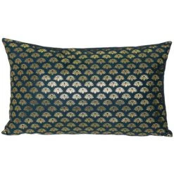 Atmosphera - Coussin Déhoussable Velours Bleu Canard Et Or 30 X 50 Cm - Bleu Canard
