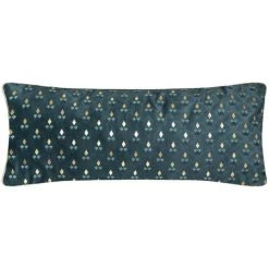 Atmosphera - Coussin Velours Bleu Canard Motif Et Contour Or 35 X 75 Cm - Bleu Canard/doré