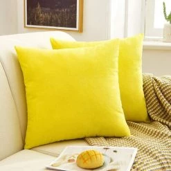 BRIDAY Lot De 2, Housse De Coussin Carré Décoratif En Chenille épaisse, Housses De Coussin, Taie D'oreiller, Décorations De Maison Pour Canapé-lit, Chaise, 40 X 40 Cm (jaune Citron)