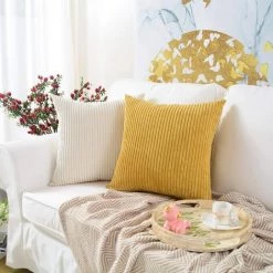 BRIDAY Lot De 2, Housse De Coussin Carré Décoratif En Velours Côtelé, Housses De Coussin, Taie D'oreiller, Décorations Pour La Maison, Canapé-lit, Chaise 18x18 Pouces/45x45 Cm (crème Rayé) -France Coussin et housse de coussin Soldes Boutique 43987556 5