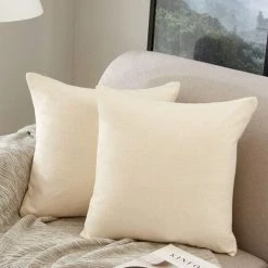 BRIDAY Lot De 2, Housse De Coussin Carrée Décorative En Lin, Housses De Coussin, Taie D'oreiller, Décorations De Décoration Pour Canapé-lit, Chaise 18x18 Pouces/45x45 Cm (crème)