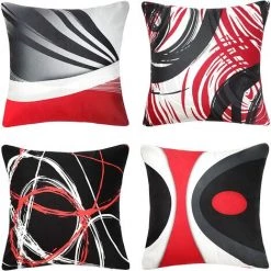 BRIDAY Lot De 4 Housses De Coussin 45 X 45 Cm Taie D'oreiller Décorative Abstraite Moderne Motif Rayé Housses De Coussin Canapé-lit Chaise Décor à La Maison Taie D'oreiller Carrée En Lin