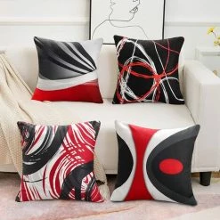 BRIDAY Lot De 4 Housses De Coussin 45 X 45 Cm Taie D'oreiller Décorative Abstraite Moderne Motif Rayé Housses De Coussin Canapé-lit Chaise Décor à La Maison Taie D'oreiller Carrée En Lin -France Coussin et housse de coussin Soldes Boutique 43987624 3