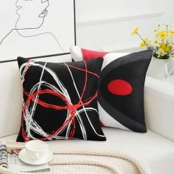 BRIDAY Lot De 4 Housses De Coussin 45 X 45 Cm Taie D'oreiller Décorative Abstraite Moderne Motif Rayé Housses De Coussin Canapé-lit Chaise Décor à La Maison Taie D'oreiller Carrée En Lin -France Coussin et housse de coussin Soldes Boutique 43987624 4