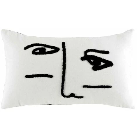 Paris Prix - Coussin Déco à Motifs "ingénue" 30x50cm Blanc 1 Paris Prix - Coussin Déco à Motifs "ingénue" 30x50cm Blanc