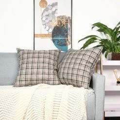 BARES Housses D'oreiller De Ferme 18x18 Pouces Ensemble De 2 Taies D'oreiller Décoratives à Carreaux Pour Canapé-lit De Salon (Kaki Naturel)