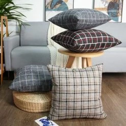 BARES Housses D'oreiller De Ferme 18x18 Pouces Ensemble De 2 Taies D'oreiller Décoratives à Carreaux Pour Canapé-lit De Salon (Kaki Naturel) -France Coussin et housse de coussin Soldes Boutique 44486903 4