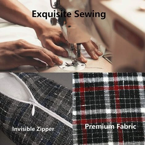 BARES Housses D'oreiller De Ferme 18x18 Pouces Ensemble De 2 Taies D'oreiller Décoratives à Carreaux Pour Canapé Canapé Salon 3 BARES Housses D'oreiller De Ferme 18x18 Pouces Ensemble De 2 Taies D'oreiller Décoratives à Carreaux Pour Canapé Canapé Salon – Image 3