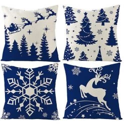 SUN FLOWER Lot De 4 Housses De Coussin De Noël En Coton Et Lin Motif Père Noël 45 X 45 Cm