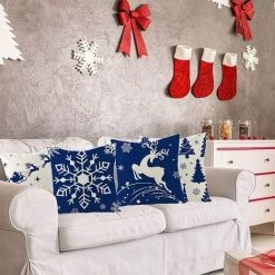 SUN FLOWER Lot De 4 Housses De Coussin De Noël En Coton Et Lin Motif Père Noël 45 X 45 Cm -France Coussin et housse de coussin Soldes Boutique 44830936 3