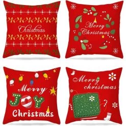 SUN FLOWERES 4Pcs Coussin De NoëL Pour DéCoration De NoëL Taie D'oreiller Pour CanapéS Housse De Coussin Pour Canapé Housse Coussin NoëL Coussin Taie D'oreiller De NoëL Ensemble 45 X 45 Cm
