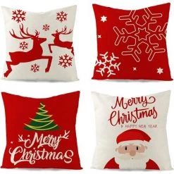 SUN FLOWERIT 4Pcs Coussin De NoëL En Coton Et Lin Pour DéCoration De NoëL Taie D'Oreiller Pour CanapéS Housse De Coussin Pour Canapé Housse Coussin NoëL Coussin Taie D'Oreiller De NoëL Ensemble 45 X 45 Cm
