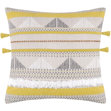 HOMEMAISON Coussin Au Style Ethnique Avec Perles Moutarde 40 X 40 Cm - Moutarde 3 HOMEMAISON Coussin Au Style Ethnique Avec Perles Moutarde 40 X 40 Cm - Moutarde – Image 3