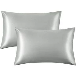 BEARSU Taie D'oreiller En Satin Pour Reine Des Cheveux Et De La Peau - Lot De 2 Taies D'oreiller En Soie Gris Argenté 20x30 Pouces - Lot De 2 Taies D'oreiller En Satin Avec Fermeture D'enveloppe