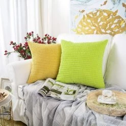 BEARSU Décorations De Nouvel An/Noël Velours Côtelé Doux Décoratif Carré Housse De Coussin Housses De Coussin Taie D'Oreiller, Décoration Maison Pour Fête/Noël 18x18 Pouces/45x45 Cm, Vert, Lot De 2 -France Coussin et housse de coussin Soldes Boutique 45119986 4