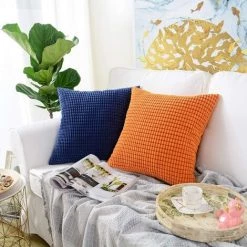 BEARSU Lot De 2, Coussin Décoratif Carré En Velours Côtelé Doux Housses De Coussin Taie D'oreiller, Décorations D'intérieur Pour Canapé Canapé-lit Chaise 18x18 Pouces/45x45 Cm (Granules Orange) 8 BEARSU Lot De 2, Coussin Décoratif Carré En Velours Côtelé Doux Housses De Coussin Taie D'oreiller, Décorations D'intérieur Pour Canapé Canapé-lit Chaise 18x18 Pouces/45x45 Cm (Granules Orange) -France Coussin et housse de coussin Soldes Boutique 45119993 4