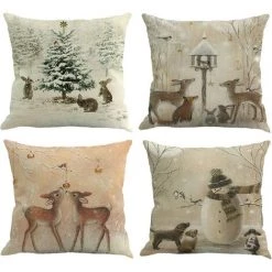 SUN FLOWER 4 Cerfs De Noël Imprimé Animal Housse De Coussin D'hiver Décoration De La Maison Housse De Coussin 18 X 18