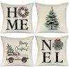 SUN FLOWER 4 Décorations De Noël Taies D'oreiller 18x18 Maison Noel Camion Arbre De Noël Rustique Vacances D'hiver Coussins Ferme Décor De Noël Pour La Maison Housses De Coussin De Noël Pour Canapé