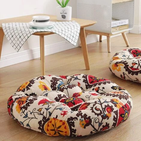 TINOR Coussins De Siège De Sol Ronds 22 "x 22", Coton Doux Lin Bohème Yoga Mandala Méditation Pouf Tatami Coussin De Sol Pour Salon Adultes Et Enfants Décontracté Coins De Lecture, Fleurs Beige 1 TINOR Coussins De Siège De Sol Ronds 22 "x 22", Coton Doux Lin Bohème Yoga Mandala Méditation Pouf Tatami Coussin De Sol Pour Salon Adultes Et Enfants Décontracté Coins De Lecture, Fleurs Beige