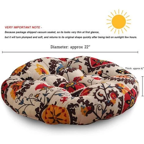 TINOR Coussins De Siège De Sol Ronds 22 "x 22", Coton Doux Lin Bohème Yoga Mandala Méditation Pouf Tatami Coussin De Sol Pour Salon Adultes Et Enfants Décontracté Coins De Lecture, Fleurs Beige 2 TINOR Coussins De Siège De Sol Ronds 22 "x 22", Coton Doux Lin Bohème Yoga Mandala Méditation Pouf Tatami Coussin De Sol Pour Salon Adultes Et Enfants Décontracté Coins De Lecture, Fleurs Beige – Image 2