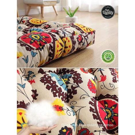 TINOR Coussins De Siège De Sol Ronds 22 "x 22", Coton Doux Lin Bohème Yoga Mandala Méditation Pouf Tatami Coussin De Sol Pour Salon Adultes Et Enfants Décontracté Coins De Lecture, Fleurs Beige 3 TINOR Coussins De Siège De Sol Ronds 22 "x 22", Coton Doux Lin Bohème Yoga Mandala Méditation Pouf Tatami Coussin De Sol Pour Salon Adultes Et Enfants Décontracté Coins De Lecture, Fleurs Beige – Image 3