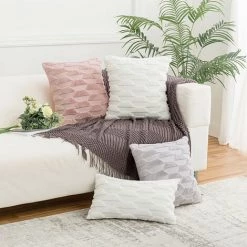 Housse De Coussin De Canapé En Peluche Trapézoïdale Géométrique, Housse De Coussin De Couleur Unie Pour La Maison (2 Pièces, Poudre De Cuir, 45 * 45cm),HANBING -France Coussin et housse de coussin Soldes Boutique 45481105 3