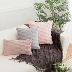 Housse De Coussin De Canapé En Peluche Trapézoïdale Géométrique, Housse De Coussin De Couleur Unie Pour La Maison (2 Pièces, Poudre De Cuir, 45 * 45cm),HANBING -France Coussin et housse de coussin Soldes Boutique 45481105 4