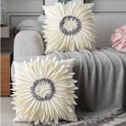 Coussin Chrysanthème Rond Hollande Velours Cousu Coussin Taie D'Oreiller, Blanc, 45cm,HANBING -France Coussin et housse de coussin Soldes Boutique 45487677 3