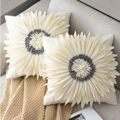 Coussin Chrysanthème Rond Hollande Velours Cousu Coussin Taie D'Oreiller, Blanc, 45cm,HANBING -France Coussin et housse de coussin Soldes Boutique 45487677 4