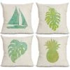 Aquarelle Rétro Feuilles Tropicales Oreiller Coussin Canapé Oreiller Dossier De Voiture Taie D'oreiller En Lin (noyau D'oreiller Non Inclus), 45*45cm,HANBING