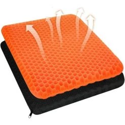 ELLE Coussin De Siège En Gel Respirant Avec Revêtement Antidérapant Pour Aider à Soulager Les Maux De Dos, Utilisé Dans Les Voitures, Les Bureaux, Les Fauteuils Roulants (Orange)