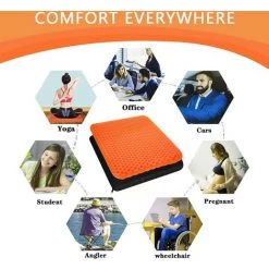 ELLE Coussin De Siège En Gel Respirant Avec Revêtement Antidérapant Pour Aider à Soulager Les Maux De Dos, Utilisé Dans Les Voitures, Les Bureaux, Les Fauteuils Roulants (Orange) -France Coussin et housse de coussin Soldes Boutique 45690708 5