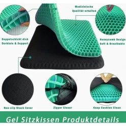 ELLE Coussin De Siège En Gel Respirant Avec Revêtement Antidérapant Pour Aider à Soulager Les Maux De Dos, Utilisé Dans Les Voitures, Les Bureaux, Les Fauteuils Roulants (Vert) 7 ELLE Coussin De Siège En Gel Respirant Avec Revêtement Antidérapant Pour Aider à Soulager Les Maux De Dos, Utilisé Dans Les Voitures, Les Bureaux, Les Fauteuils Roulants (Vert) -France Coussin et housse de coussin Soldes Boutique 45690766 3