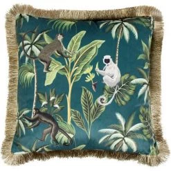 NATACHA.B Coussin En Velours Frangé Singe Jungle