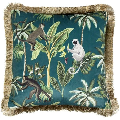 NATACHA.B Coussin En Velours Frangé Singe Jungle 1 NATACHA.B Coussin En Velours Frangé Singe Jungle