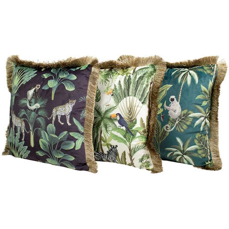 NATACHA.B Coussin En Velours Frangé Singe Jungle 3 NATACHA.B Coussin En Velours Frangé Singe Jungle – Image 3