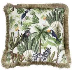 NATACHA.B Coussin En Velours Frangé 45x45cm Toucan
