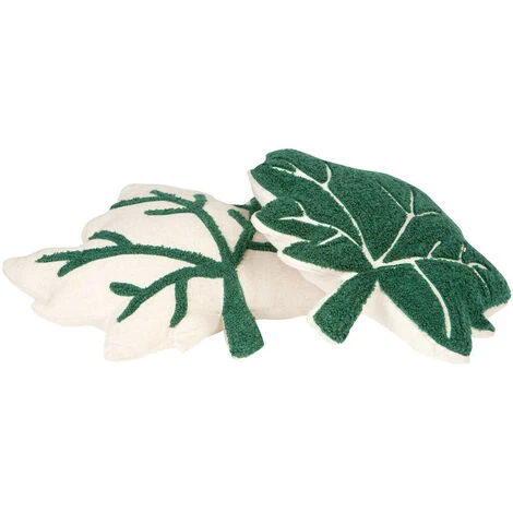 Lot De 2 Coussins En Coton Vert Et Blanc 33x33cm - Collection Little Fall - Nattiot 2 Lot De 2 Coussins En Coton Vert Et Blanc 33x33cm - Collection Little Fall - Nattiot – Image 2