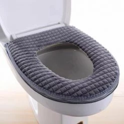 Coussin Toilette, Macaron Toilettes Couvre-siège, Tissu En Peluche, Conception De Fermeture À Glissière, Convient À Toutes Sortes De Toilettes, Épaisses Et Chaudes Gris -France Coussin et housse de coussin Soldes Boutique 45884053 4