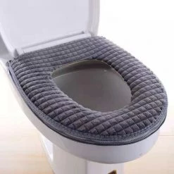Coussin Toilette, Macaron Toilettes Couvre-siège, Tissu En Peluche, Conception De Fermeture À Glissière, Convient À Toutes Sortes De Toilettes, Épaisses Et Chaudes Gris -France Coussin et housse de coussin Soldes Boutique 45884053 5