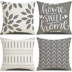 SUPERMARKET Housses De Coussin, Housses De Coussin 45 X 45 Lot De 4 Taies D'oreiller Carrées Grises Housses De Coussin 18x18 4Pack Pour Patio Extérieur Jardin Blench Salon Canapé Ferme Décor，Superma