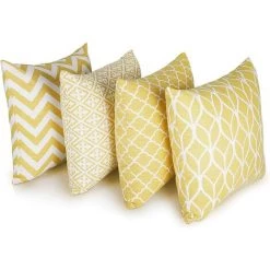TINOR Ensemble De 4 Housses De Coussin Carré Double Face, 45 Cm Longueur X 45 Cm Largeur, Jaune