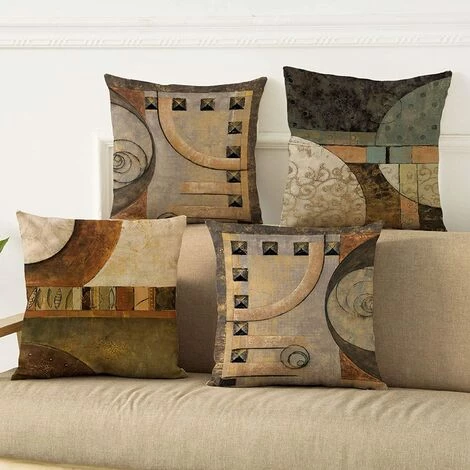 MODOU Lot De 4 Taies D'oreiller Décoratives Géométriques Vintage Taies D'oreiller Taies De Coussin 45*45 Cm Pour Salon, Canapé Et Lit 2 MODOU Lot De 4 Taies D'oreiller Décoratives Géométriques Vintage Taies D'oreiller Taies De Coussin 45*45 Cm Pour Salon, Canapé Et Lit – Image 2