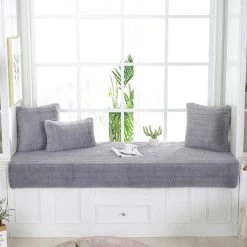 HANBING Coussin De Balcon De Rebord De Fenêtre, Couverture Universelle De Baie Vitrée Pour Toutes Les Saisons, Coussin En Peluche Pour La Décoration De Chambre(Gris, Oreiller 45*45 (noyau Compris))