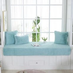 HANBING Coussin De Balcon De Rebord De Fenêtre, Couverture Universelle De Baie Vitrée Pour Toutes Les Saisons, Coussin En Peluche Pour La Décoration De Chambre(Bleu Lac, 90*120)