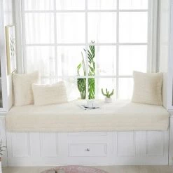 HANBING Coussin De Balcon De Rebord De Fenêtre, Couverture Universelle De Baie Vitrée Pour Toutes Les Saisons, Coussin En Peluche Pour La Décoration De Chambre(Beige, 90*120)