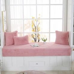 HANBING Coussin De Balcon De Rebord De Fenêtre, Couverture Universelle De Baie Vitrée Pour Toutes Les Saisons, Coussin En Peluche Pour La Décoration De Chambre(Rose, Oreiller 45*45 (noyau Compris))