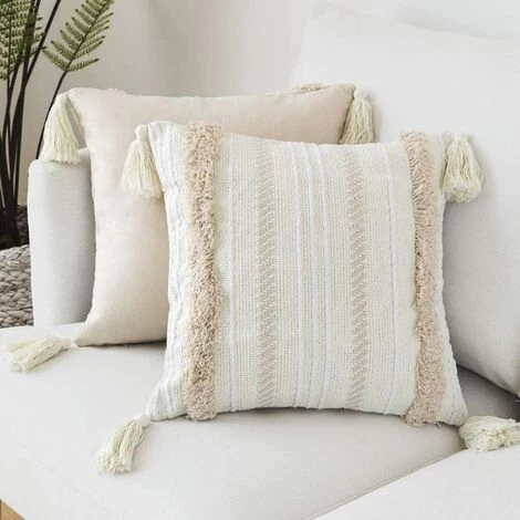 Housses De Coussin Modernes Triomphe 2 Pièces- Simples Et Géométriques - Tricotées - Décoratives - Beige - Pour Canapé Et Salon 45*45cm 1 Housses De Coussin Modernes Triomphe 2 Pièces- Simples Et Géométriques - Tricotées - Décoratives - Beige - Pour Canapé Et Salon 45*45cm