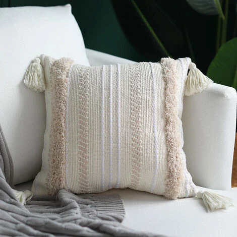 Housses De Coussin Modernes Triomphe 2 Pièces- Simples Et Géométriques - Tricotées - Décoratives - Beige - Pour Canapé Et Salon 45*45cm 5 Housses De Coussin Modernes Triomphe 2 Pièces- Simples Et Géométriques - Tricotées - Décoratives - Beige - Pour Canapé Et Salon 45*45cm – Image 5